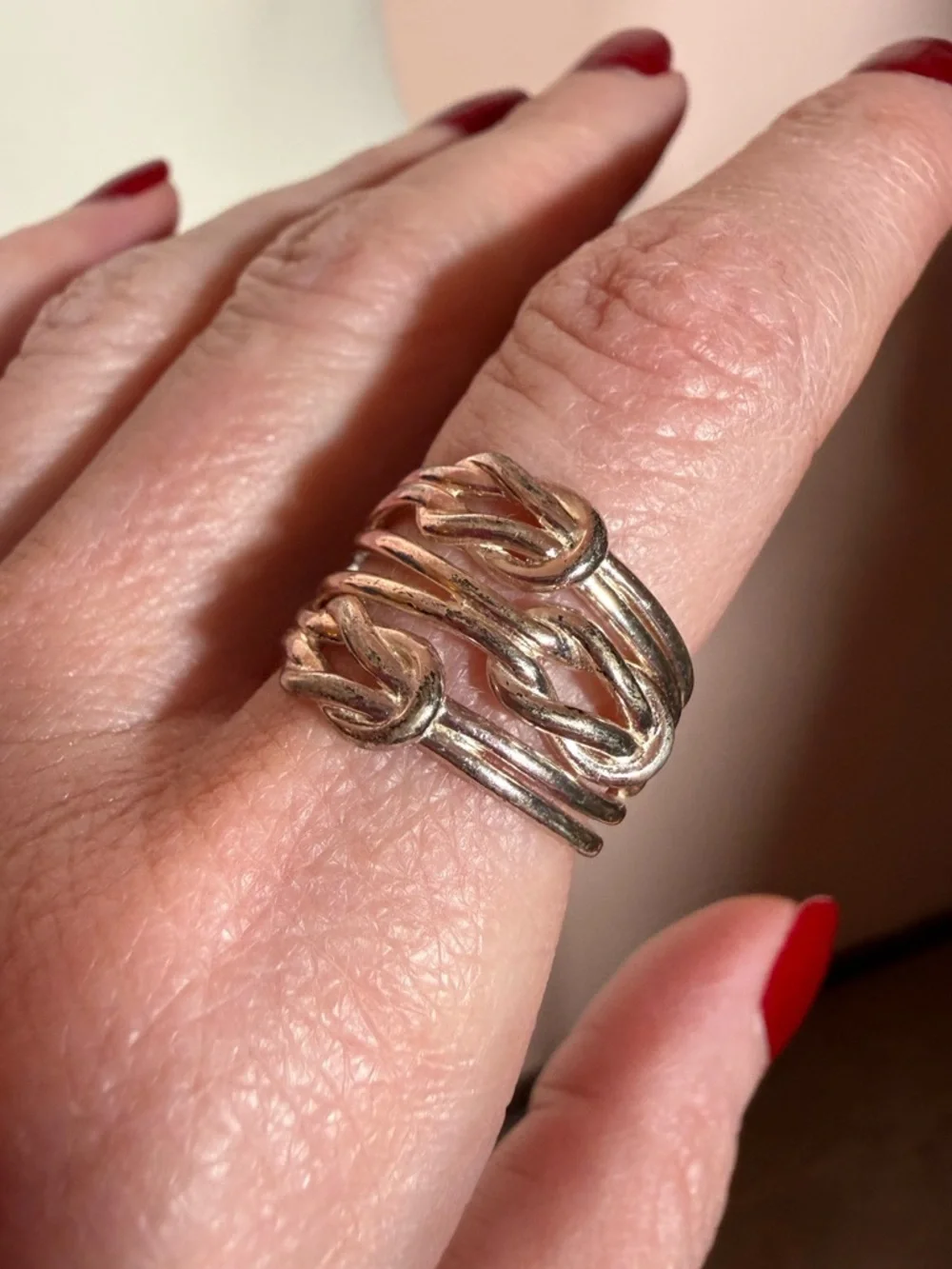 Vintage Sterling Silver Oversized Triple Love Knot Modernist Wide Band Ring Sz7